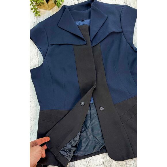 Navy & Black Structured Button Front Top size 14 Large - Picture 8 of 9